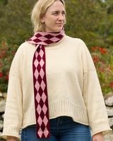 Merino Wool Skinny Scarf – Burgundy Harlequin Knitwear Tbco