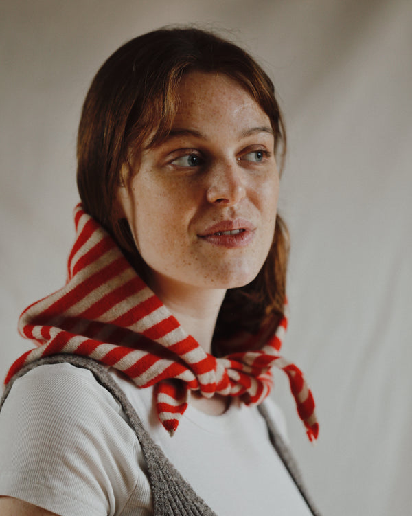 Stripe Neckerchief - Oatmeal & Red Accessories Scarlet Knitwear