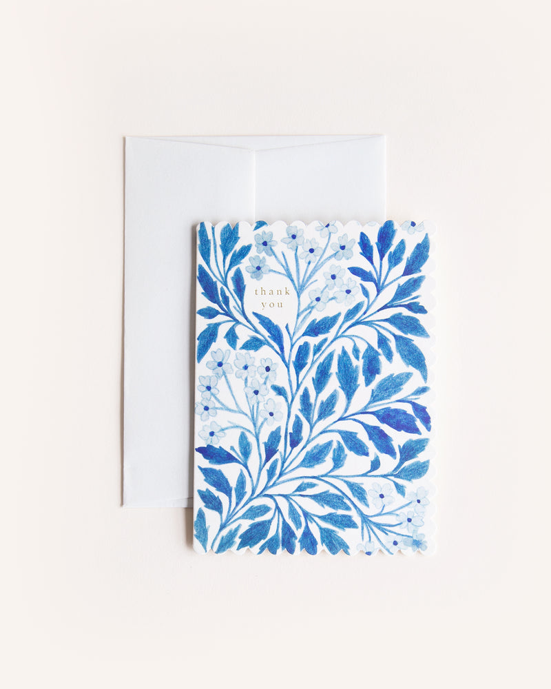 Blue Flora Thank You Greetings Card