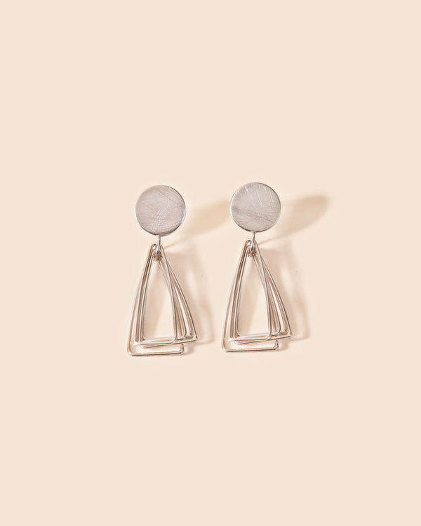 Buoy with Five Hanging Triangles Earrings Accessories Heather McDermott Silver  